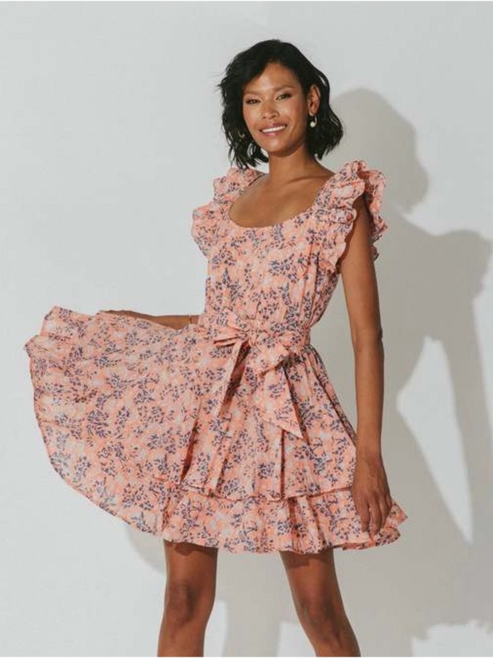 NWOT Cleobella Britt Mini Dress in Positano Floral Peach/Orange Blue Small Boho